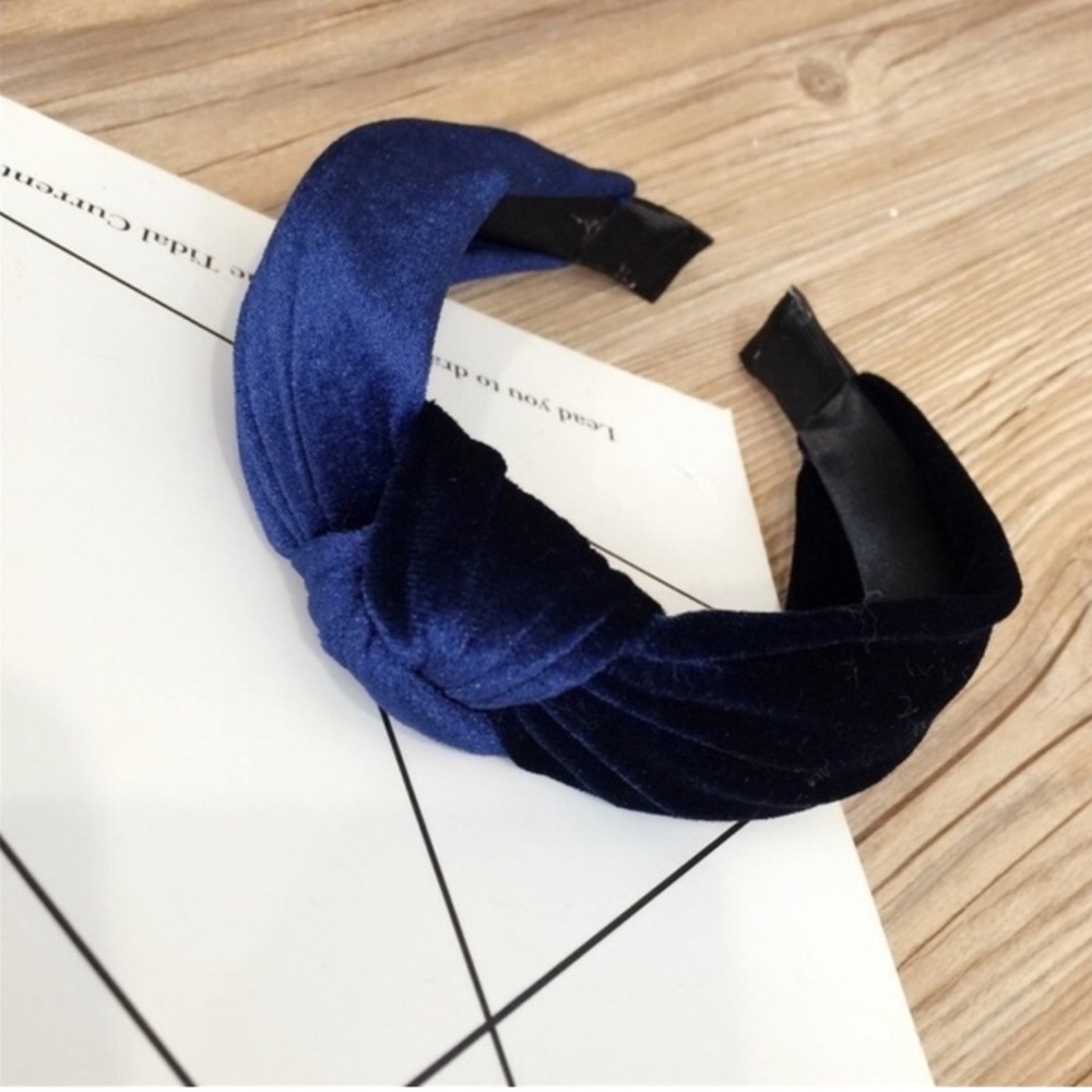 Navy Blue Velvet Knot Twisted Turban Headband